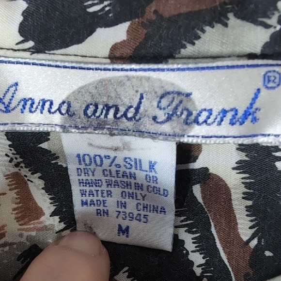 Anna And Frank | 100% Silk Black Brown Abstract Print Button Down Shirt Size M - Picture 7 of 8